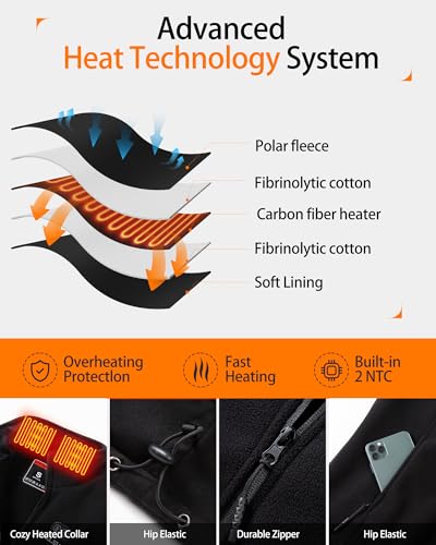 X-Large Black Heated Vest for Women with 7.4V 12000mAh Battery Pack - Fleece Electric Heating Clothing