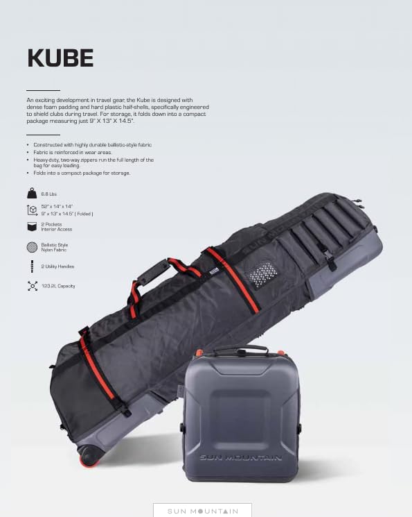 Sun Mountain Kube Golf Travel Bag - Black, 2-Wheel Rolling Compact Case