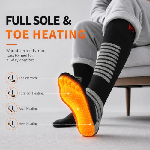 Heated Socks for Men & Women with 6000mAh Batteries - Black, 4 Heat Levels, All-Day Warmth