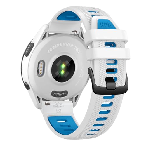 22mm Silicone Watch Band for Garmin Forerunner 265/255, Venu 2/3, Vivoactive 4 - White/Blue