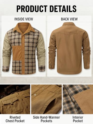 Mr.Stream Men's Yellow Plaid Cowboy Flannel Shirt Jacket L Large