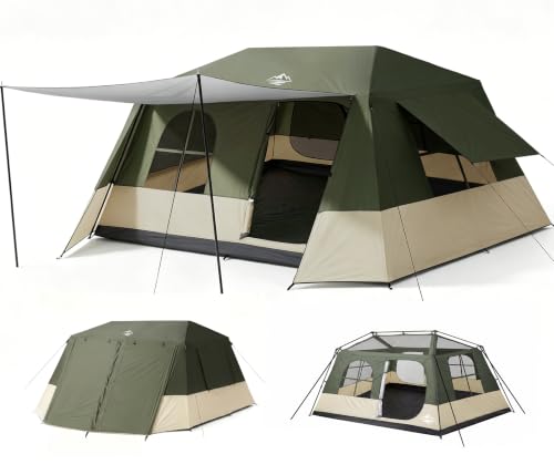 6 Person Waterproof Family Camping Tent with Rainfly & Extended Vestibule - Green/Khaki