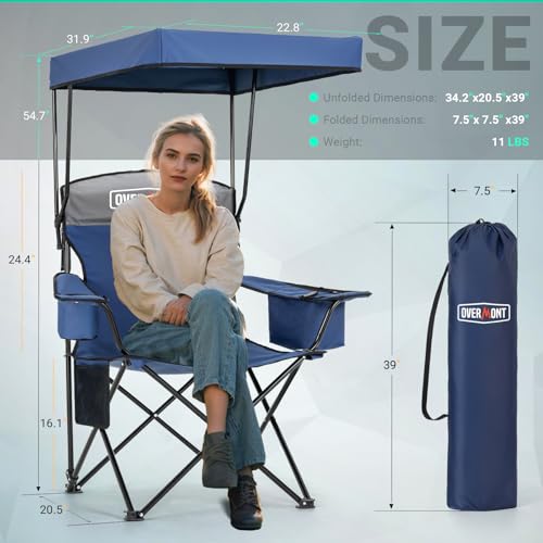 Overmont Camping Chair with Canopy Shade - Classic Canopy / 1 - Supports 330 lb & 3L Cooler Bag