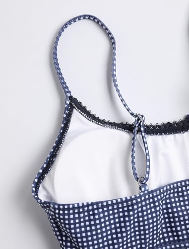 Women Tankini Swimsuit Tummy Control 2-Piece Bathing Suit Small Navy Plaid