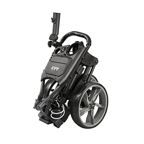 KVV Charcoal 3-Wheel Foldable Golf Push Cart with Scorecard & Umbrella Holder, Lightweight
