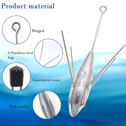 Silver 4oz 3-Piece Sputnik Sinker Long Tail Fishing Weights - Saltwater Surf Casting
