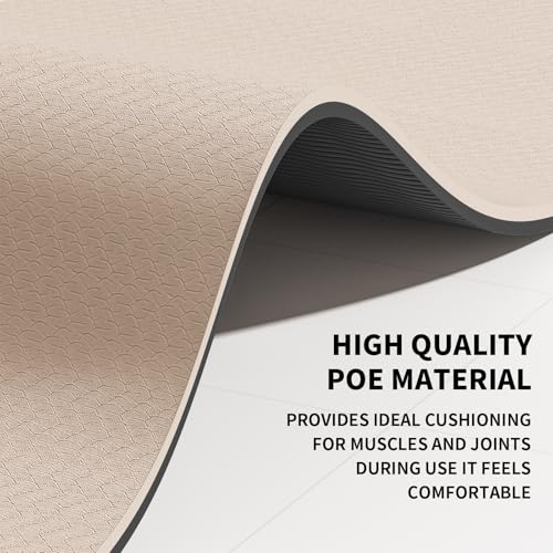 ididi 6'x4' Reversible Yoga Mat - 10mm Thick Beige & Black Non-Slip Support