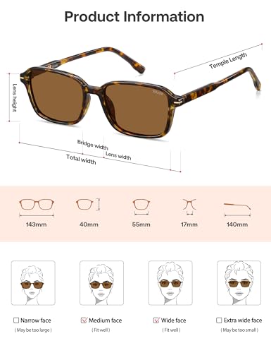 Retro Rectangular Polarized Sunglasses Women Men Tortoise 55mm Shades SJ2663