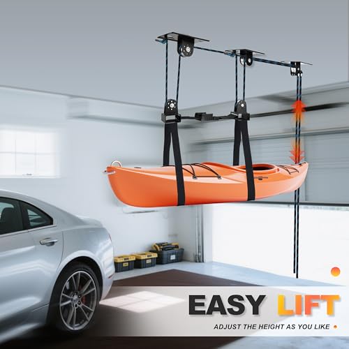 Garage Ceiling Kayak Hoist 10-14 Ft - Heavy Duty Lifting System for Up to 150 lbs