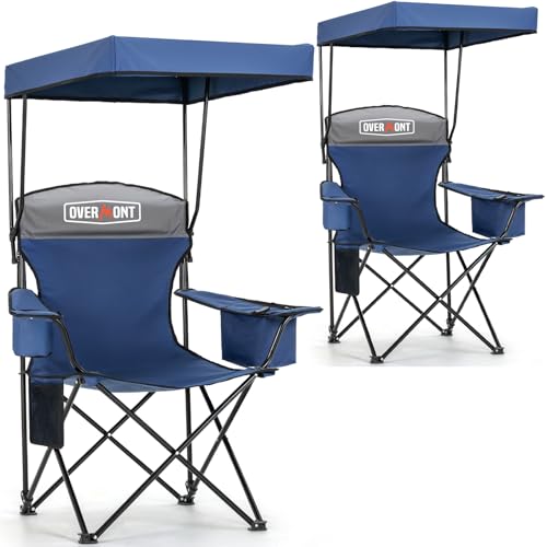 Overmont 2-Pack Camping Chairs with Canopy Shade - Classic Canopy / 2 - Supports 330 lbs