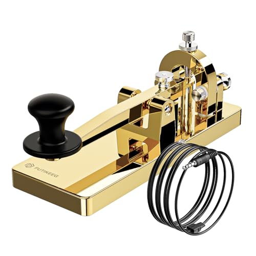 Heavy Duty Stainless Steel Morse Code Key with Gold Finish - CW Telegraph Shortwave Radio Key - Adjustable Distance, Durable Practice Oscillator for Ham Radio