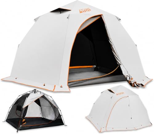 OutdoorMaster 2 Person Pop Up Camping Tent - White, 3-Season Waterproof Shelter