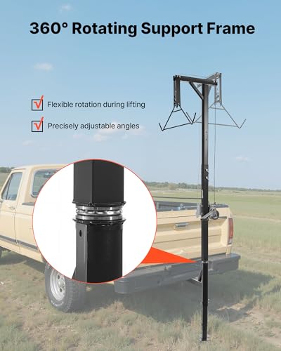 VEVOR 400 lbs Deer Hoist Tripod with Gambrel & Manual Winch - Black Hunting Game Lift & Skinning Accessory