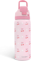 Skiennix Insulated Stainless Steel Water Bottle - 32oz Cherry Color with Straw for Sports & Travel