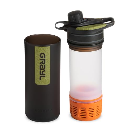 GRAYL GeoPress 24 oz Water Purifier Bottle Black Camo - Portable Water Filter