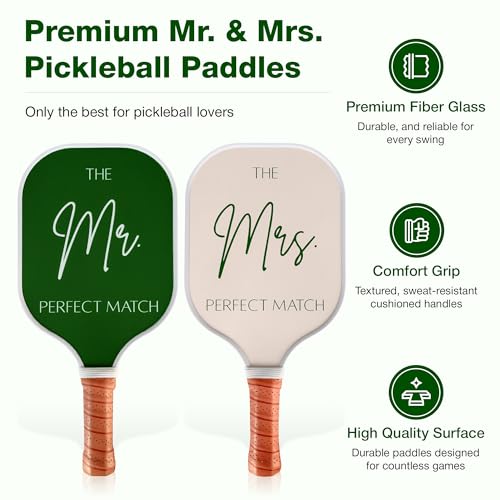 Couples Pickleball Paddle Set - Engagement Gift for Him & Her
