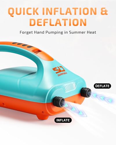 Swonder Digital Electric Air Pump for Paddle Boards, Kayaks & Tents - Cyan/Tangerine