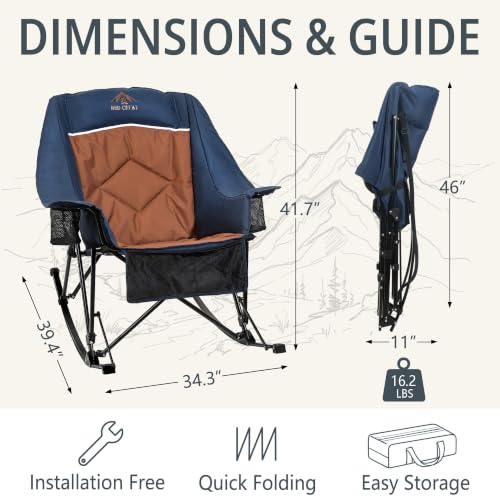 RED CREAT Navy 400lbs Heavy Duty Oversized Folding Rocking Camping Chair for Adults