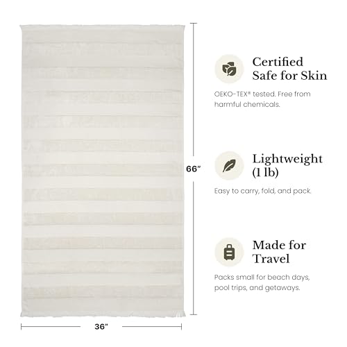 Organic Turkish Beach Towel 4-Pack XL Natural Cotton Portable Sarong Set - Cream