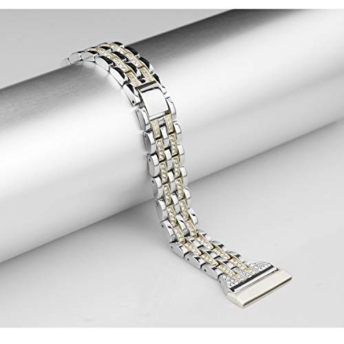 Silver Champagne Gold Bling Metal Watch Band for Fitbit Versa 4 Sense 2
