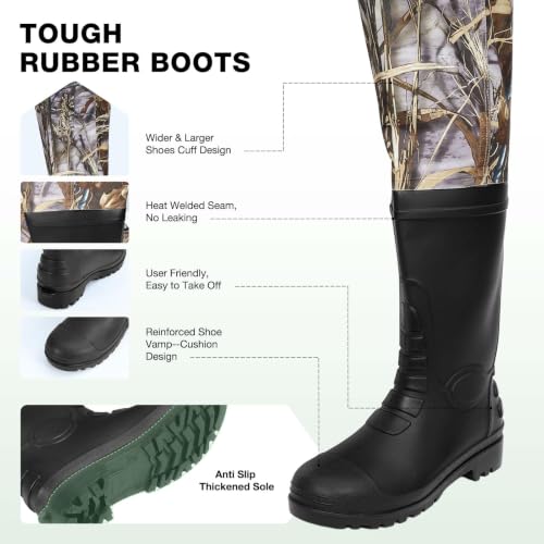Lekesky Fly Fishing Chest Waders with Boots - Camo M11, Waterproof, 2-Ply Nylon/PVC