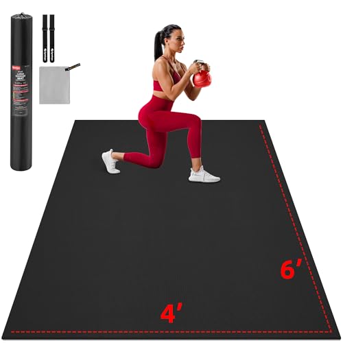 GymCope Extra Large Exercise Yoga Mat 6'x4' Black 8mm Thick Non-Slip Workout Mat