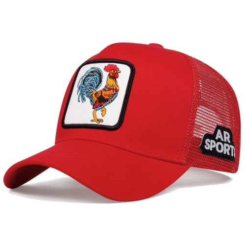 Adjustable Baseball Cap with Embroidery and Ventilation - One Size Red