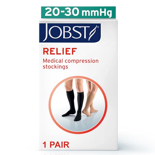 JOBST Relief 20-30 mmHg Knee High Compression Stockings Large Black Closed Toe