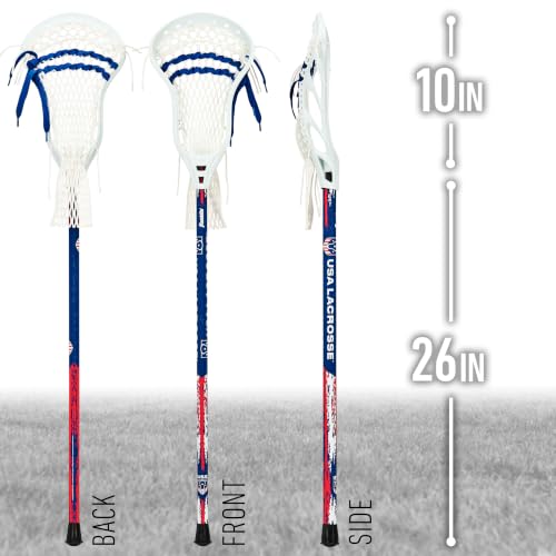 Youth Boys Lacrosse Stick - 36 Inch Junior Field Stick with Ready-to-Play Mesh, Lightweight Aluminum Shaft, and Textured Grip - Official USA Lacrosse Gear