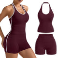 Women’s Workout Sets 2 Piece Halter Crop Top & Scrunch Butt Shorts - Plum Medium