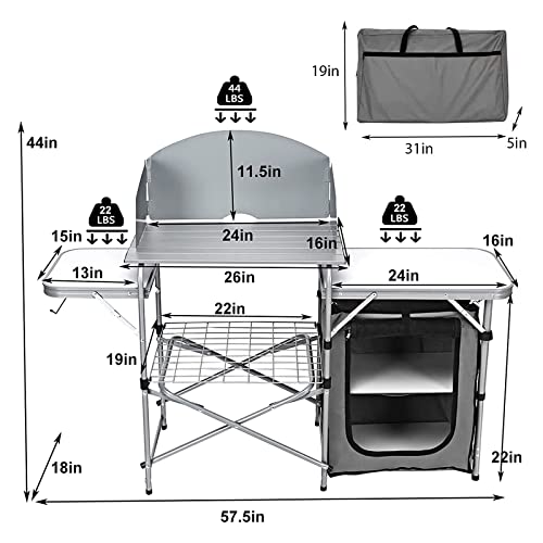 GIANTEX Grey Folding Camp Grill Table with Detachable Windscreen & Carry Bag