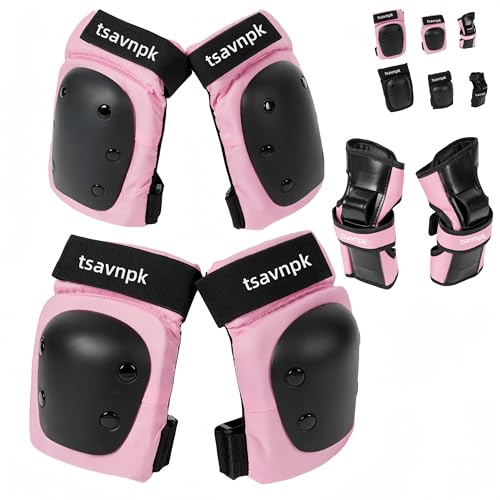 Adult Pink Knee and Elbow Pads Set with Wrist Guards - Large (110–143 lb)