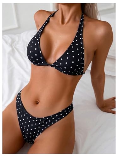 Women's Polka Dots Bikini Set Swimsuit - Medium / Black Multicolor