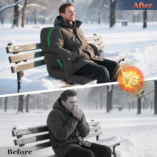Seeutek Black Heated Stadium Seat with Back Support, 21-Inch, 2-Pack, Portable & Foldable