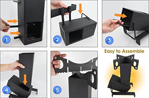 StarBlue Collapsible Rocket Stove with Free Carrying Bag - Portable Camping Wood Stove