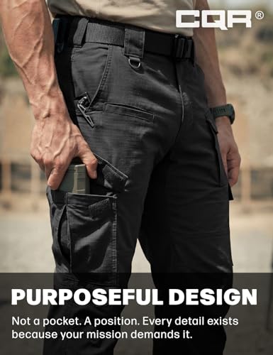 CQR Men's Black Flex Ripstop Tactical Cargo Pants 38W x 36L Water-Resistant