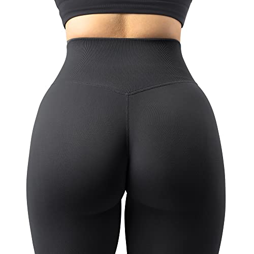 MOOSLOVER Medium Black Seamless High Waist Butt Lifting Leggings for Women - Workout & Yoga Pants