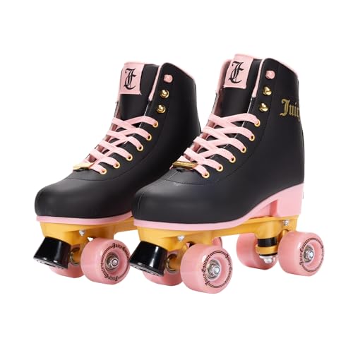 Juicy Couture Girls Rink Roller Skates Black Quad Roller Skates for Girls Classic High-Top Design for Indoor or Outdoor Skates and Roller Derby (Adjustable Size L 7-10)