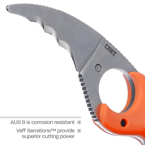 CRKT Bear Claw Fixed Blade Knife with Sheath - Orange, Rescue-Ready, 2511ER