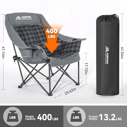 Huskfirm 1 Pack Oversized Heated Camping Chair with USB, 3 Adjustable Heat Levels, Grey