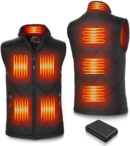Large Black FERNIDA Heated Vest for Men & Women with Battery Pack, 8 Heating Zones