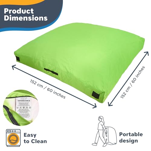 SaferBounce Kids Sensory Crash Pad Green 5ft x 5ft Safety Foam Mat for Jumping & Play