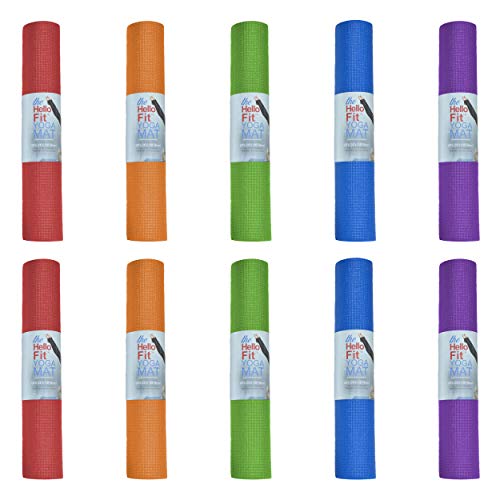 Assorted Bulk Yoga Mats - 10 Pack, 4mm Thick, Non-Slip, 68x24in
