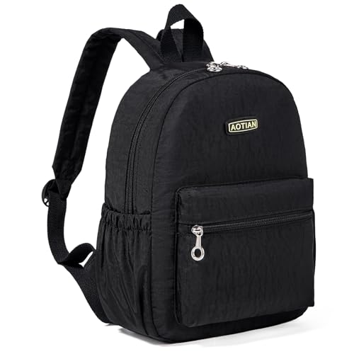 AOTIAN Mini Lightweight 11.8 Inch Backpack Durable Travel Hiking Women and Girls Small Daypack, 7 Liters Black