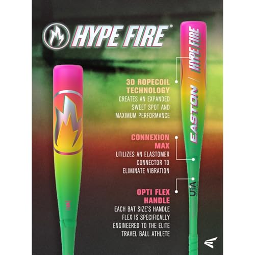 Easton Hype Fire USA Baseball Bat 2026 29in -10, Green/Yellow/Pink, Composite 2pc