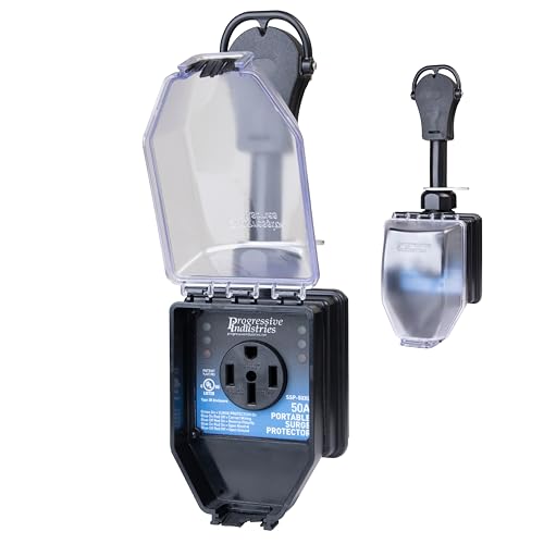 Portable RV Surge Protector 50 Amp with Cover - Weatherproof, USA Made