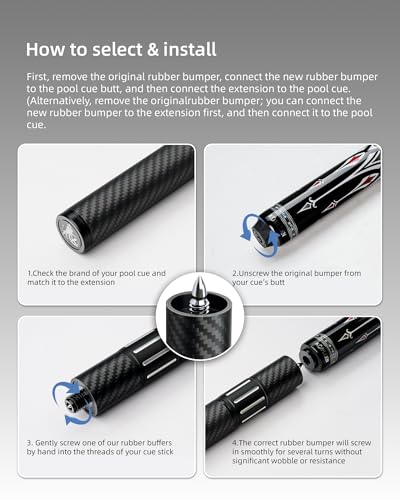 Adjustable Carbon Fiber Pool Cue Extension with 3 Bumpers - Frosted Finish