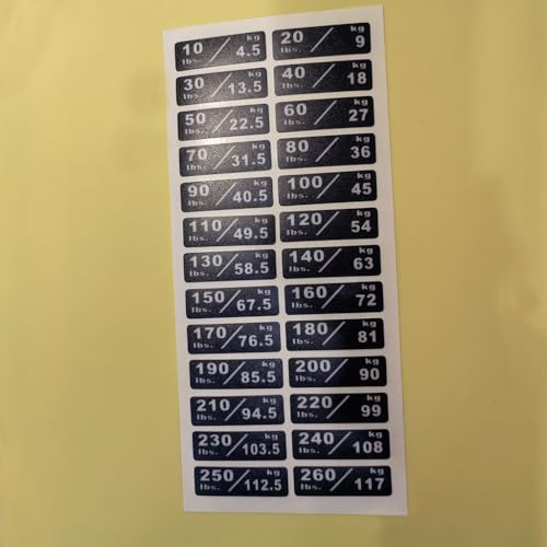 Custom Weight Stack Labels for Gym Equipment 4.5cm x 1.4cm - 10 to 260 lbs