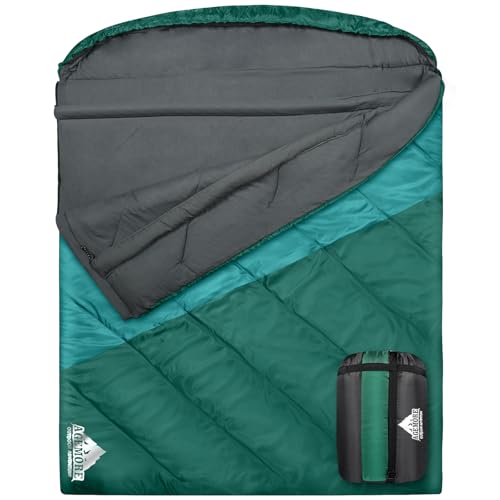 AGEMORE Lakes Double Sleeping Bag for Adults Queen Size 2 Person, 3-4 Season Camping