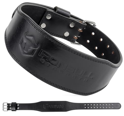 Black Medium Leather Weight Lifting Belt 4” Tapered Support for Powerlifting & Gym